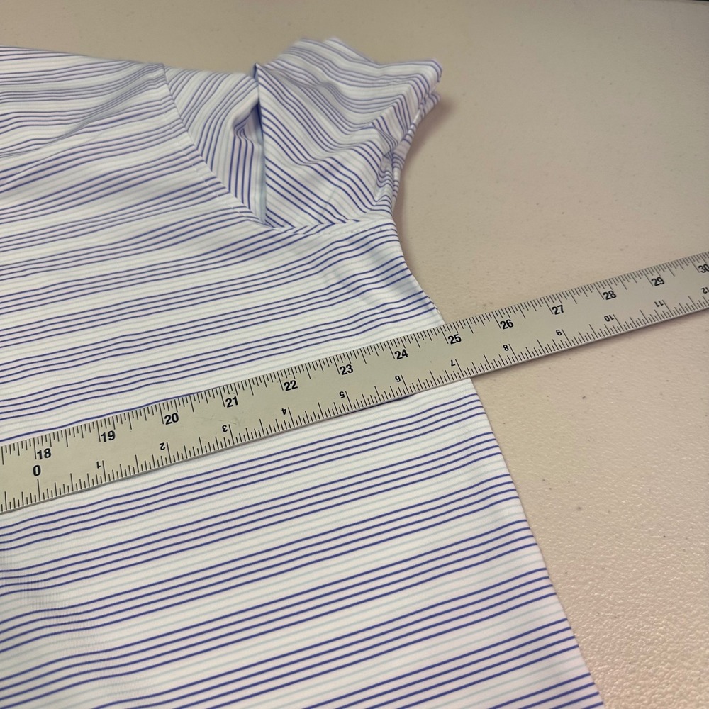 Michel Rouen Men Performance Polo Shirt XL Purple White Striped Golf UPF-30+ NWT - Picture 3 of 8